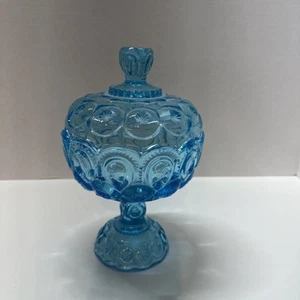 Vtg LE Smith Glass Light Blue Moon and Stars 10" Tall Compote w/Lid MINT! - Picture 1 of 6