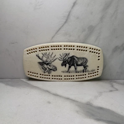 Cribbage Board Moose Etched on Cultured Marble NCT (C) BA Felted Bottom, No Pegs - Image 1 of 4