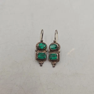 Vintage Sterling Silver & Emerald Tone Stone Earrings - Picture 1 of 5