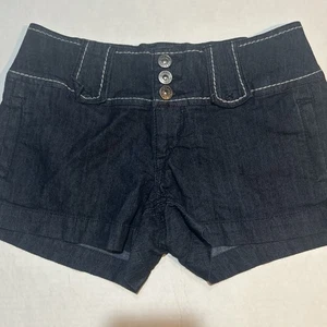 Y2K Micro Mini Low Rise 3 Button Fly Rewash Denim Jean Shorts Size 3 Jrs EUC - Picture 1 of 5