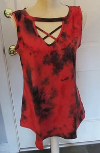 Woman's Red Tie Dye sleeveless criss cross V-neck Top size L - Picture 1 of 3
