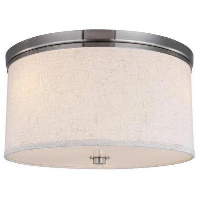 Woodbridge Lighting Hudson 3-Light Fabric Flush-Mount in Satin Nickel/Beige — 第 1/4 张图片