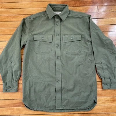 LL Bean Chamois Shirt Mens Small Heavy Brushed 100% Cotton Army Green NWOT - Image 1 of 4
