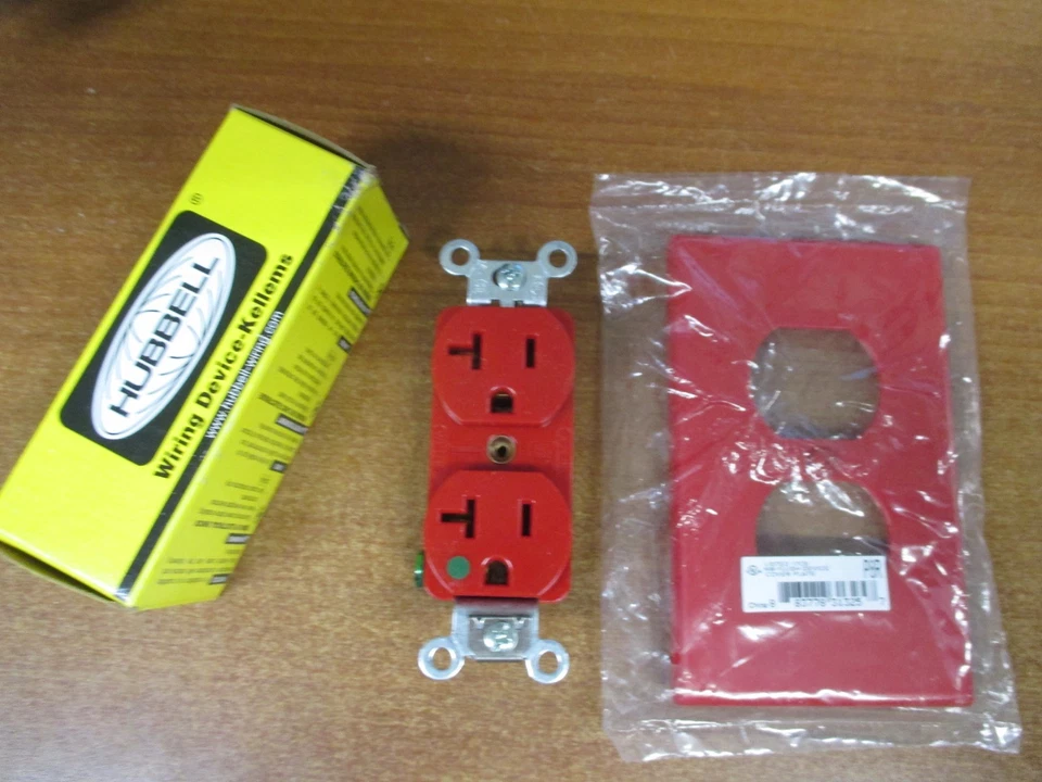 Hubbell HBL8300RED Receptáculo Duplex, 20A, 5-20R, 125V GRAU HOSPITALAR com Capa - Imagem 1 de 1