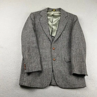 Harris Tweed Blazer Mens 42 Reg Gray Pure Scottish Wool Handwoven Hebridrides * - Image 1 of 4