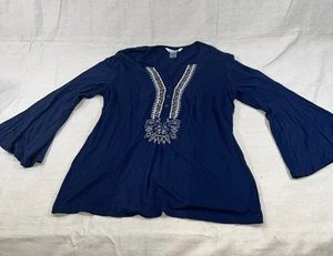 nygard womens top PS Blue Long Sleeves Embroidered - Picture 1 of 12