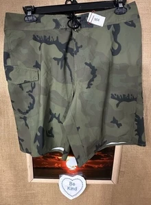 Volcom Homme 34 Vert-Camo Planche Courte Étirable Poche Plate Cordon Poche Lig - Photo 1/5