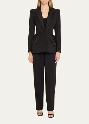 NUEVO Oscar de la Renta Pantalones de Lana Plisados Negros Pierna Recta Talla 10 Nuevos con Etiquetas $1,690 Foto 1 de 4