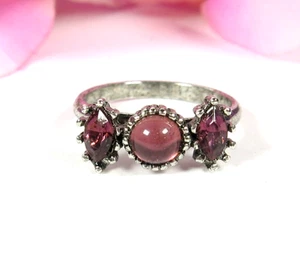 Vintage VOGUE RING ROYAL PURPLE Marquise RHINESTONES & Cab Adjustable Silvertone - Picture 1 of 7