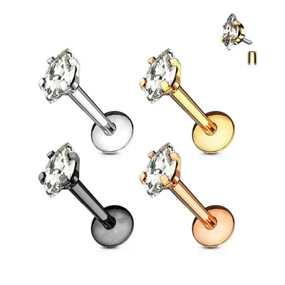 Labret Piercing 1,2Mm Marquise Taglio Zirconia Interno Tragus Orecchio Conch - Immagine 1 di 4