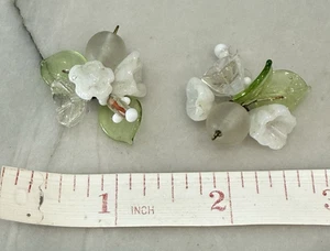 Vintage Pair of Art Glass Flower Leaf Cluster Bead Earrings MISSING HOOKS - Picture 1 of 7