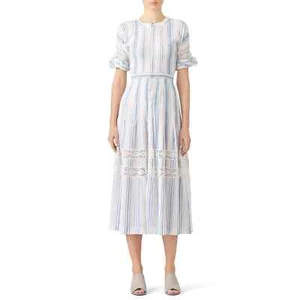 LoveShackFancy Eden Striped Cotton Short-Sleeve Coverup Maxi Dress Size 2 - Picture 1 of 14