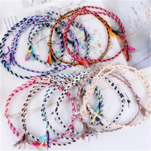 Tibetan Friendship Anklet Stripe Cotton Braided Handmade Woven Rainbow Bracelet - Picture 1 of 27