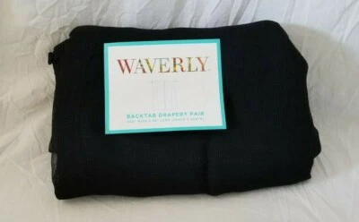 2 paneles de cortinas Waverly Breeze negros para pestañas traseras (1 par) 100" x 96" nuevos en paquete Foto 1 de 4