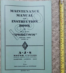 AJS Springtwin Model 20 Manual Book 1950 Professional Reprint Large Format - Bild 1 von 4