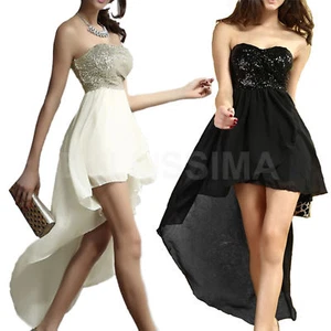 Vestito chiffon paillettes abito cerimonia vestitino party vestito fascia coda - Picture 1 of 10
