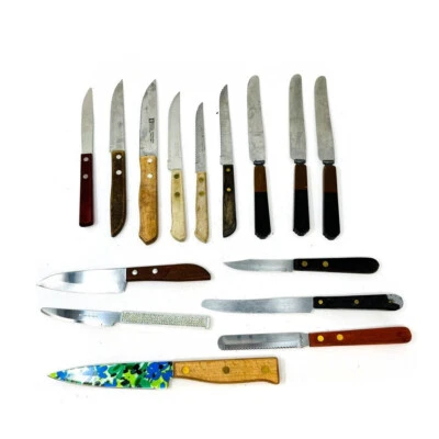 Juego de 15 cuchillos de cocina kiwi, reales y surtidos mango de madera acero inoxidable Foto 1 de 4