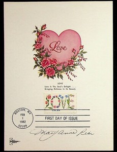 Love Gillcraft First Day Issue Card Artist Signed Mary Anne Rice 1982