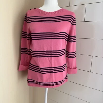 BROOKS BROTHERS 346 Pink With Navy Blue Stripes Sweater Work Casual Sz L - Image 1 of 4