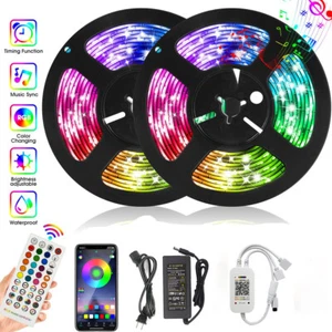 32ft 5050 RGB LED Strip Lights Bluetooth Music Backlight APP+Remote+Pow wbr/ er - Picture 1 of 12