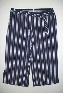 New NY Collection Women's Plus Size 1XP Navy White Striped Belted Gaucho Pants - Picture 1 of 6