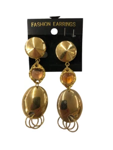 ORECCHINI CLIP PENDENTE ORO CON PIETRA BIGIOTTERIA VINTAGE ANNI 70-90 CM 8 - Picture 1 of 2