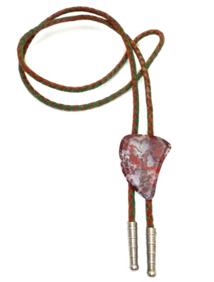 Gravata Bolo Vermelho Cinza Jaspe Polido Verde Marrom Diamante Cordão de Couro Cowboy BOM - Imagem 1 de 4