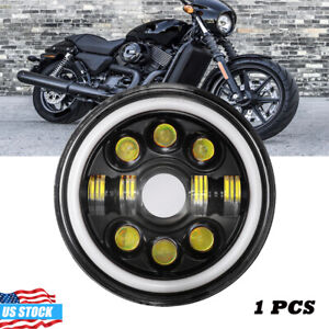 7" Round LED Headlight DRL Projector For Harley Electra Glide Softail Motorcycle
