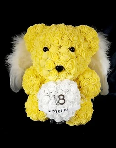 Personalised Angel Wings Rose Flower Bear Memorial Birthday Graveside Loss Baby - Picture 1 of 6