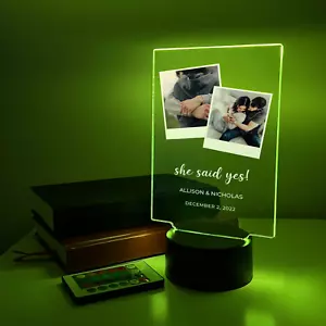 Personalized 2Photo Picture LED 16 Colors Night Light Up Lamp  With Black Base - Picture 1 of 8