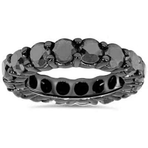 Eternity Band Ring 3CT Round Lab-Created Black Diamond 14K Black Gold Plated - Picture 1 of 8
