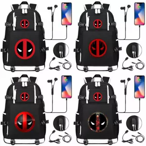 Marvel Deadpool USB Backpack School Bags Black Leisure Shoulder Outdoor Bags - Picture 1 of 58