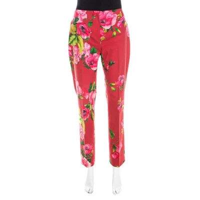 Pantalón Blumarine Rojo Estampado Floral Algodón Calce Recto M Foto 1 de 4