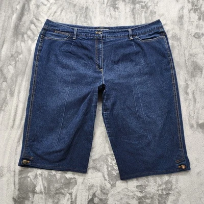 Шорты женские Larry Levine 20 Вт синие темные вареные эластичные джинсовые бермудские на пуговицах подол - Изображение 1 из 4