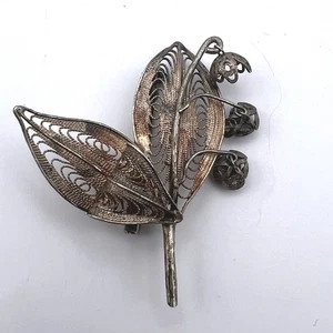 Vintage Silver Filigree Floral Brooch Lily of the Valley Style – Handcrafted - Picture 1 of 8