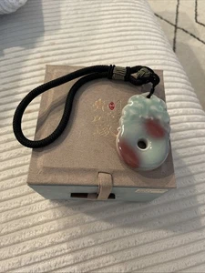 Pixiu Holding Jade Donut Porcelain Pendant Handmade Celadon - Picture 1 of 7