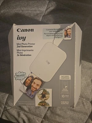 CANON IVY Mini Photo Printer 2nd Generation Pure White W/10 Sheets Photo Paper - Image 1 of 4