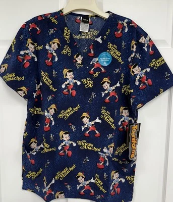 NWT Disney Cherokee Tooniforms Pinocchio Scrub Top Men’s L Blue Uniform Nurse - Image 1 of 4