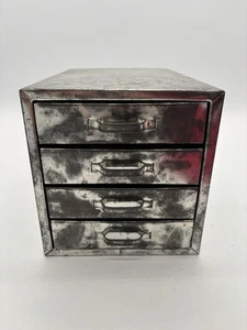 Vintage Metal Small Parts Cabinet 4 Drawer Industrial Machinist Design Tool Box - Picture 1 of 13