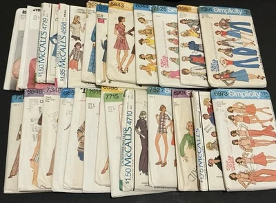 Vintage Sewing Pattern Lot 1970s Dresses Sportswear Swim Rompers Wardrobe XS S - Image 1 of 4