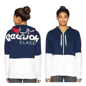 Reebok Women's Classics Full Zip French Terry Hoodie Collegiate Navy BP8335 XS - Picture 1 of 9