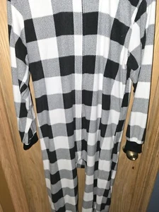PJ Place Fleece One Piece Pajamas Plaid Black Beige Festive XL 14 - Picture 1 of 5