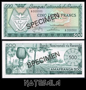 RWANDA 500 FRANCS 1969 Pick-9s SPECIMEN UNC S/N A 000000 *RARE* - Picture 1 of 1