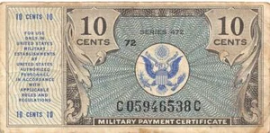 USA / MPC  10  Cents  ND. 1947  Series  472  Plate  72  Circulated banknote M1 - Picture 1 of 2