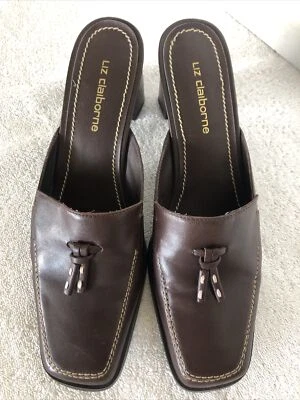 Liz Claiborne Zapatos Damas Cuero Marrón Rebecca Tacones Sin Cordones con Borlas Talla 8 M Foto 1 de 4