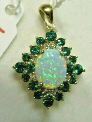 ALWAND VAHAN 10K YELLOW GOLD LAB CREATED OPAL W/DIAMONDS GREEN TOURM PENDANT  - Image 1 of 4