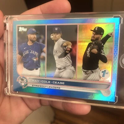 2022 Topps Series 1 League Leaders #138 Gerrit Cole, Dylan Cease, Robbie Ray - Image 1 of 4