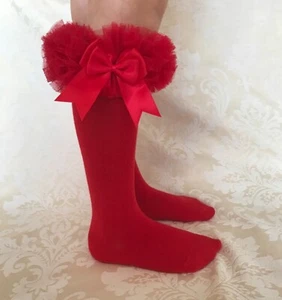 PERFECT PRINCESS Red Christmas Knee High Bow Tutu Socks. Baby/Girl/Festive - Picture 1 of 1