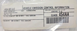 Genuine Mopar 68406454AA Vehicle Emission Control Information Label US Canada - Picture 1 of 3