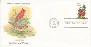 USA 1982. Illinois. Cardinal and Violet. First day of issue FDI 20c - Picture 1 of 1